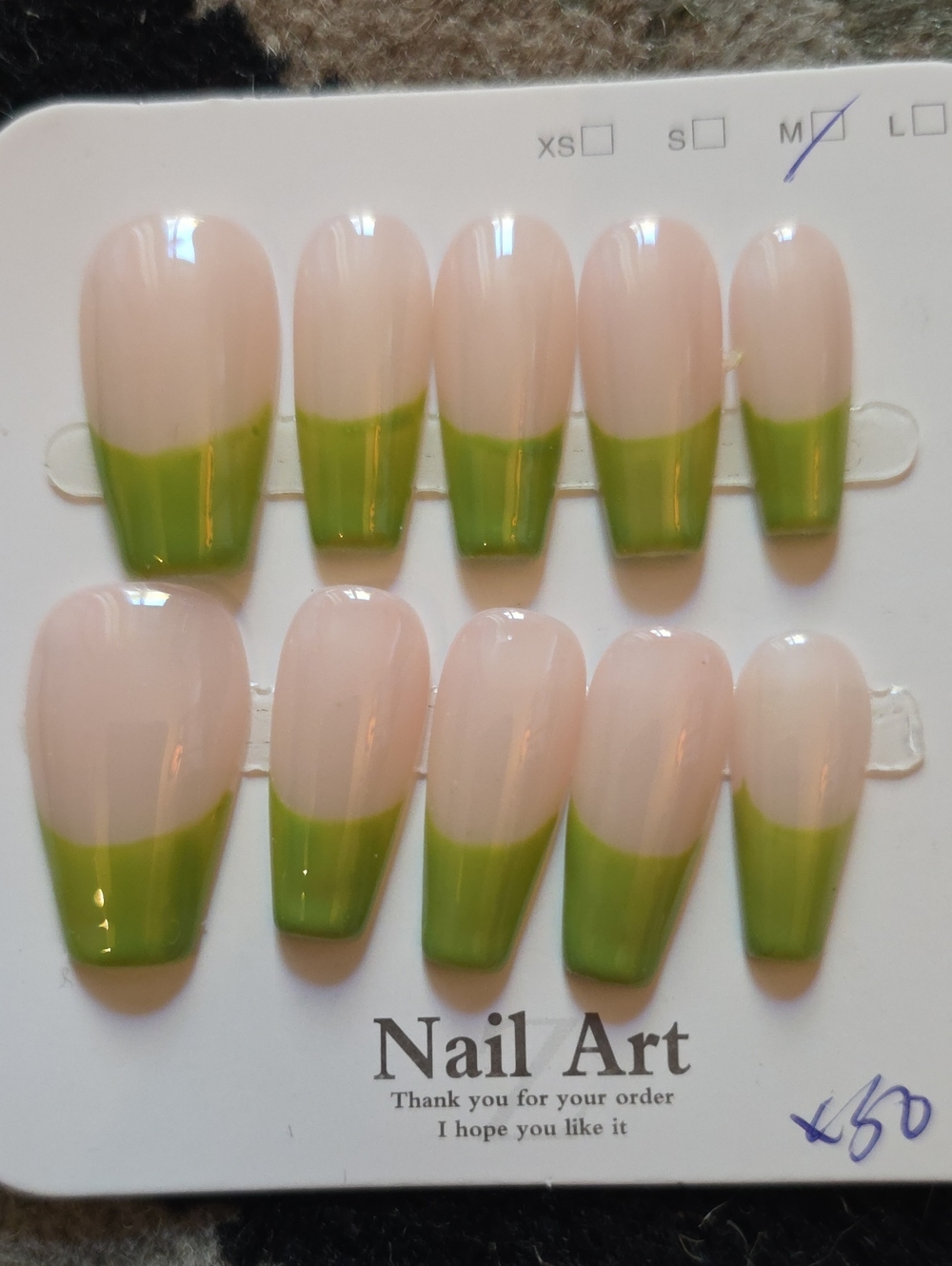 Nude and Green French Tip Press-On Nails